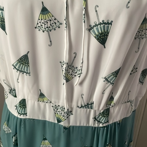 Eva Mendes Women Size 16 Sleeveless White Green Umbrella Dress - Picture 5 of 5